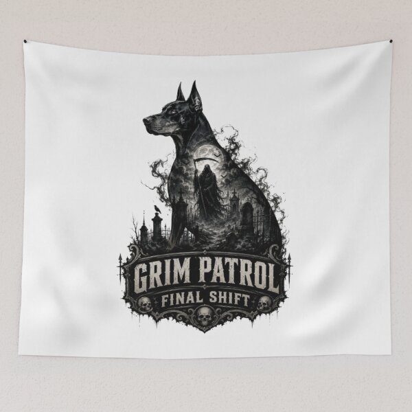 Item preview, Grim Patrol Final Shift Doberman Halloween Grim Reaper Cemetery designed and sold by KnrNazimTHRE4DS.