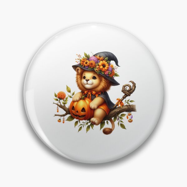 Item preview, Cute Halloween Lion Witch With Pumpkin And Flower Hat Autumn Magic designed and sold by Merchrise.