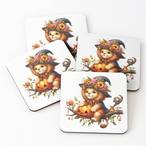 Item preview, Cute Halloween Lion Witch With Pumpkin And Flower Hat Autumn Magic designed and sold by Merchrise.