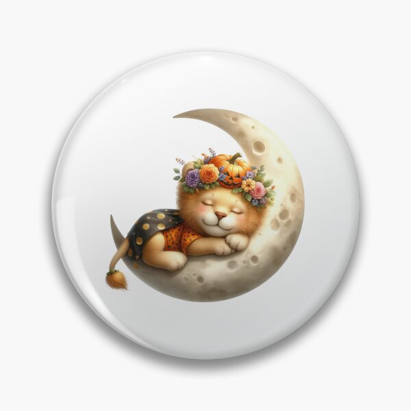 Item preview, Cute Halloween Cat Sleeping On Moon With Pumpkin Flower Crown designed and sold by Merchrise.