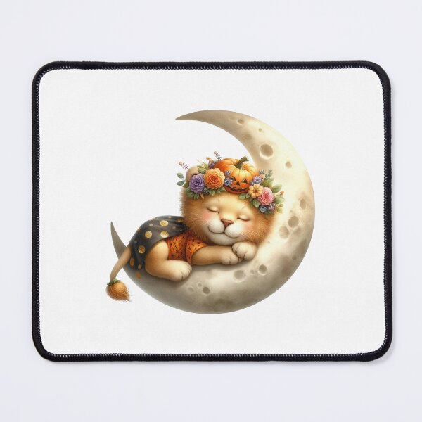 Item preview, Cute Halloween Cat Sleeping On Moon With Pumpkin Flower Crown designed and sold by Merchrise.