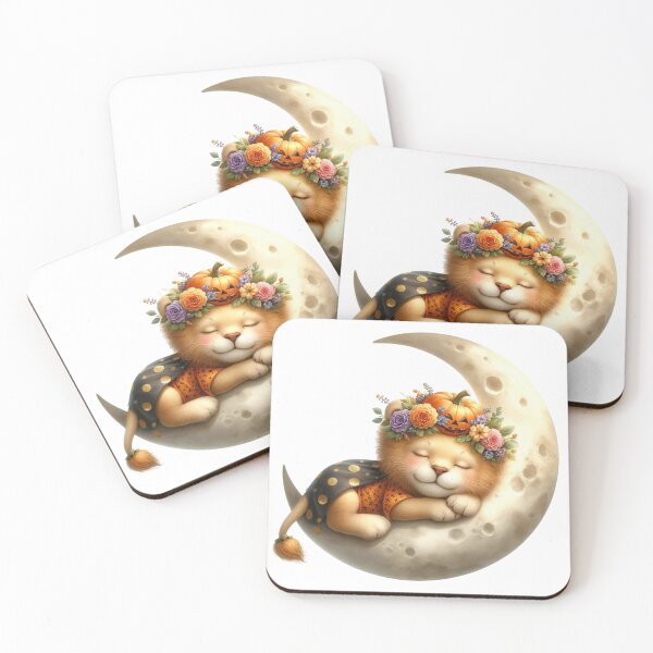 Item preview, Cute Halloween Cat Sleeping On Moon With Pumpkin Flower Crown designed and sold by Merchrise.