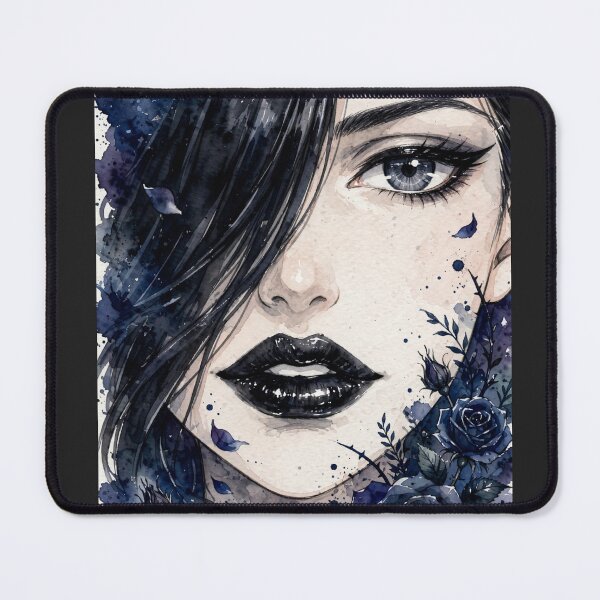 Item preview, Blue Rose Goth Anime Girl - Dark Aesthetic Watercolor Portrait designed and sold by MAISON SYLVIE.