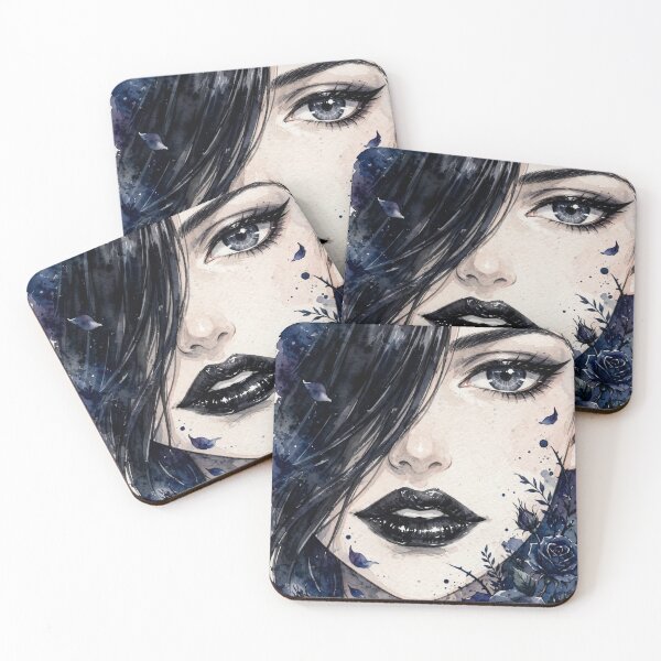Item preview, Blue Rose Goth Anime Girl - Dark Aesthetic Watercolor Portrait designed and sold by MAISON SYLVIE.