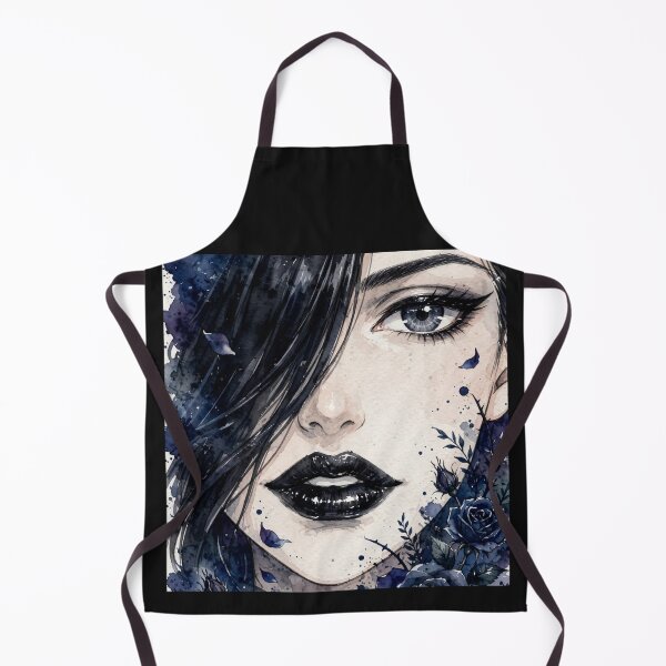 Item preview, Blue Rose Goth Anime Girl - Dark Aesthetic Watercolor Portrait designed and sold by MAISON SYLVIE.