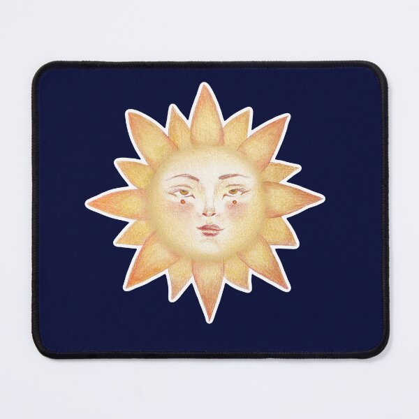 Aperçu de l'œuvre Art solaire céleste – Visage de soleil vintage doré sur fond bleu marine créée et vendue par simh.