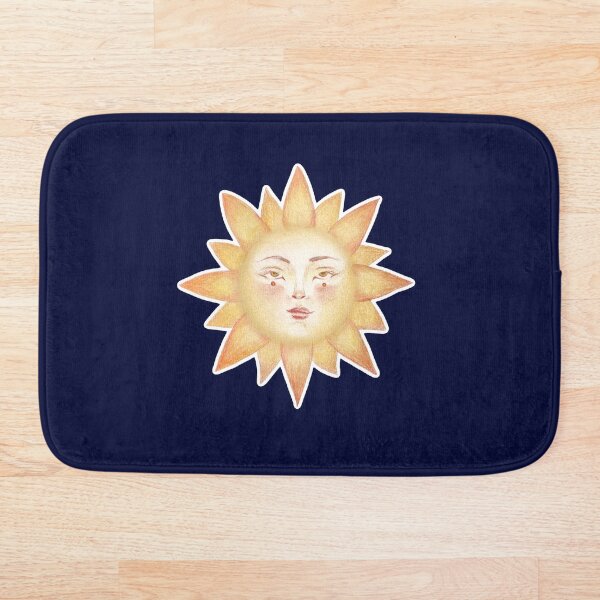 Aperçu de l'œuvre Art solaire céleste – Visage de soleil vintage doré sur fond bleu marine créée et vendue par simh.
