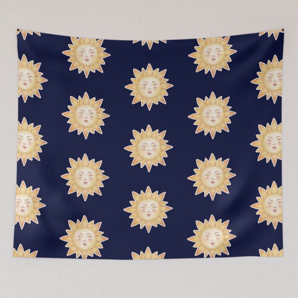 Item preview, Celestial Sun Art – Gold Vintage Sun Face on Navy Blue designed and sold by simh.