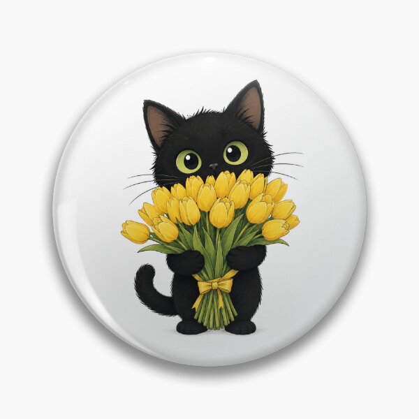 Item preview, Cute Black Cat with Yellow Tulips – Adorable Floral Cat designed and sold by mayatA-rt.