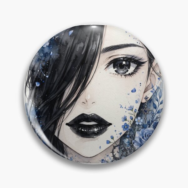 Item preview, Blue Floral Goth Anime Girl - Light Blue Rose Watercolor Portrait designed and sold by MAISON SYLVIE.