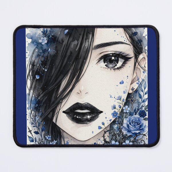 Item preview, Blue Floral Goth Anime Girl - Light Blue Rose Watercolor Portrait designed and sold by MAISON SYLVIE.
