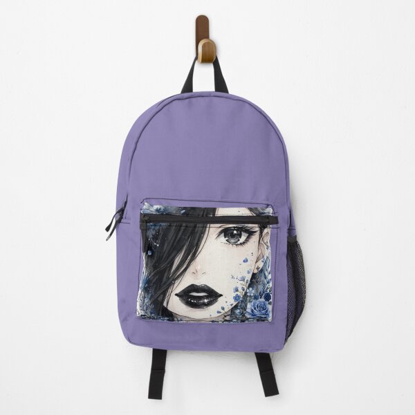 Item preview, Blue Floral Goth Anime Girl - Light Blue Rose Watercolor Portrait designed and sold by MAISON SYLVIE.