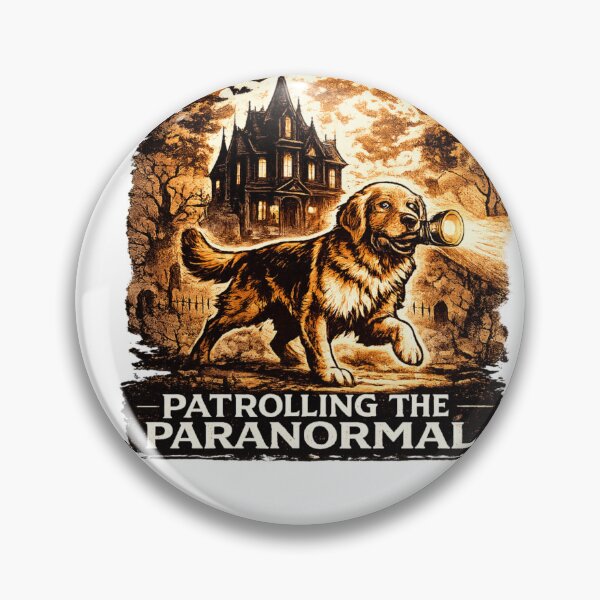 Item preview, Patrolling The Paranormal Golden Retriever Halloween Haunted House designed and sold by KnrNazimTHRE4DS.