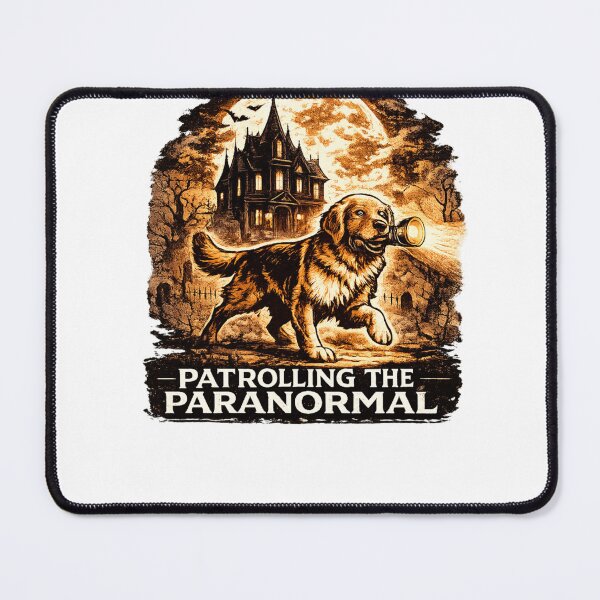 Item preview, Patrolling The Paranormal Golden Retriever Halloween Haunted House designed and sold by KnrNazimTHRE4DS.