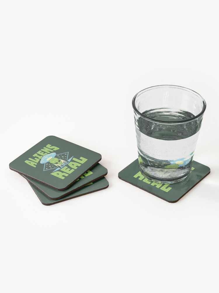 Alternate view of Aliens Are Real UFO Flying Saucer Extraterrestrial Coasters (Set of 4)