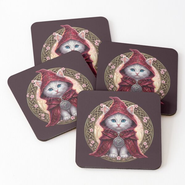 Item preview, Vernal Light Herald - Celtic Folklore White Cat in Spring - Crimson Blossom Edition designed and sold by Englandbear.