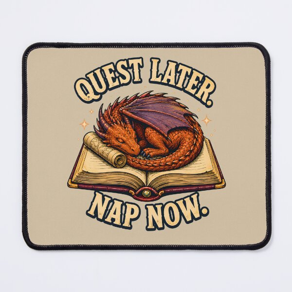 Item preview, Quest Later, Nap Now – Sleeping Dragon Fantasy Book Design designed and sold by VioVibe.