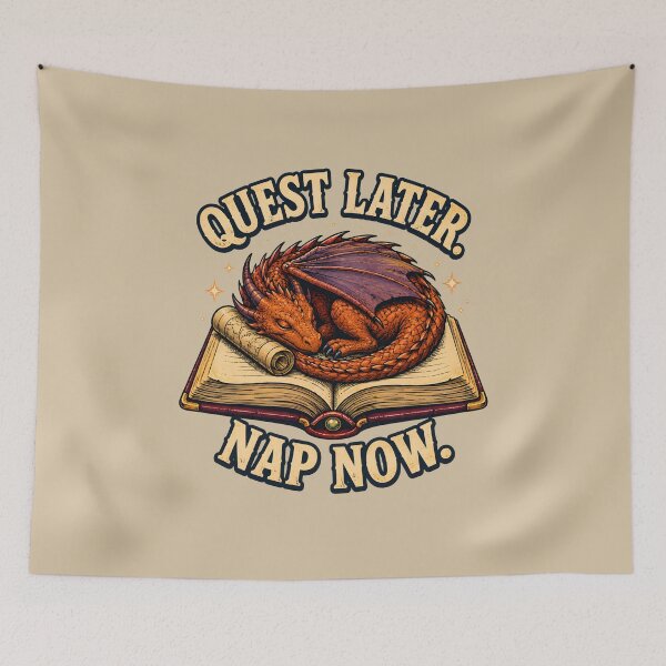 Item preview, Quest Later, Nap Now – Sleeping Dragon Fantasy Book Design designed and sold by VioVibe.