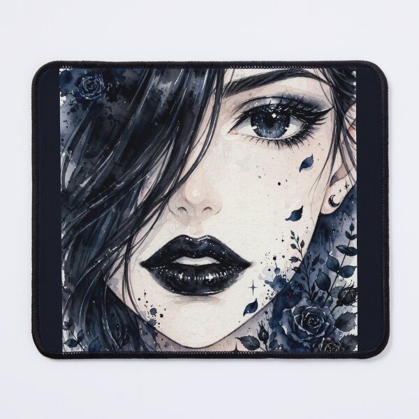 Item preview, Dark Blue Goth Anime Girl - Navy Rose Watercolor Portrait designed and sold by MAISON SYLVIE.