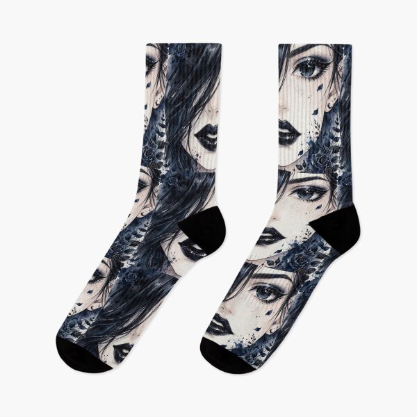 Item preview, Dark Blue Goth Anime Girl - Navy Rose Watercolor Portrait designed and sold by MAISON SYLVIE.