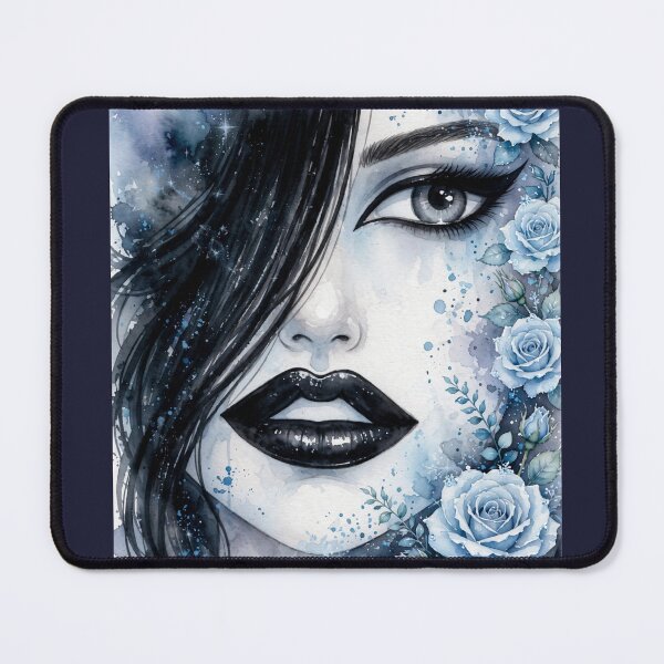 Item preview, Galaxy Blue Goth Anime Girl - Cosmic Rose Watercolor Portrait designed and sold by MAISON SYLVIE.