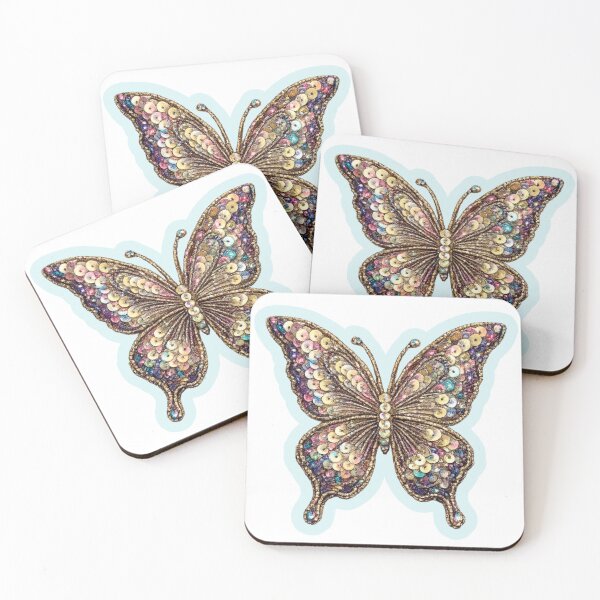 Item preview, Glittering Sequin Butterfly with Baby Blue Outline designed and sold by PamLeeDesign.
