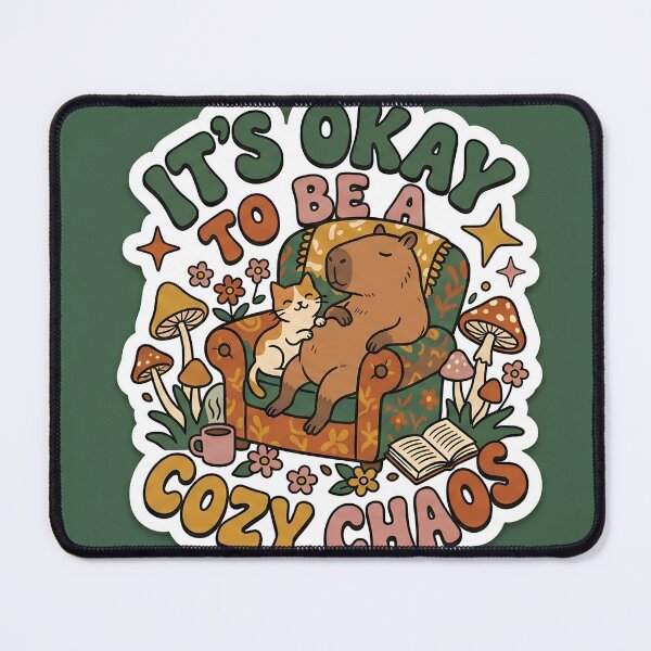 Item preview, Its Okay To Be A Cozy Chaos Retro Capybara Cat designed and sold by Groovy Nest.