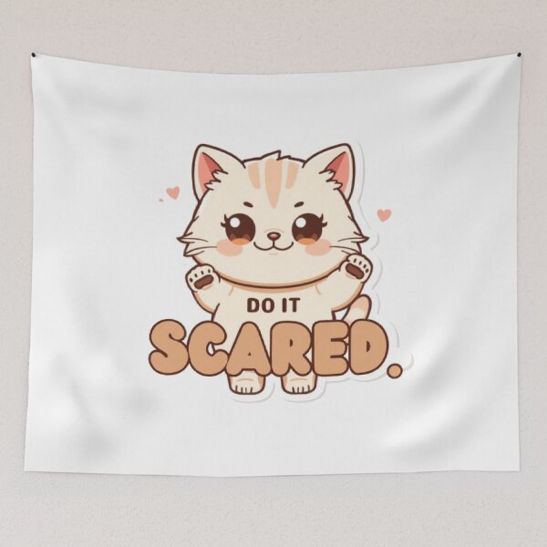 Item preview, Do It Scared | Cute Cat Motivational Quote Sticker designed and sold by Tiny-Doodle-Co.