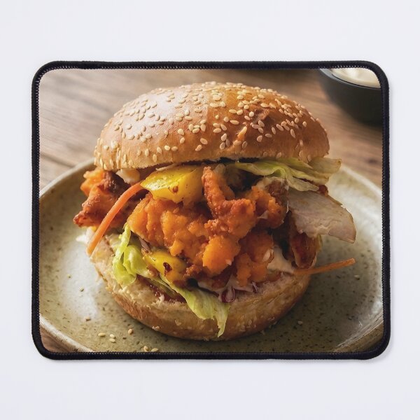 Item preview, Crispy Chicken Burger Culinary Photography Print | Gourmet Fast Food Wall Art | Rustic Kitchen & Dining Canvas Decor | Crispy Chicken Sandwich Poster designed and sold by SergioMiklos.