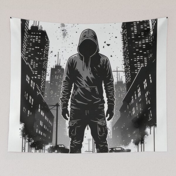 Item preview, Abandoned city, lone man in a hoodie designed and sold by Mianku | Für das Leben.