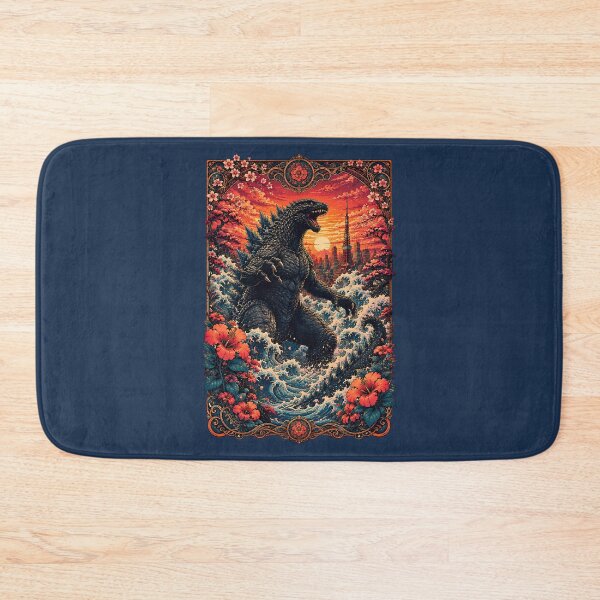 Item preview, Godzilla Kaiju Rising Through Tokyo Sunset Waves Poster designed and sold by BorgSpareParts.