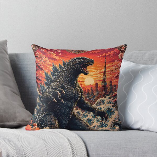 Item preview, Godzilla Kaiju Rising Through Tokyo Sunset Waves Poster designed and sold by BorgSpareParts.