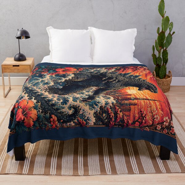 Item preview, Godzilla Kaiju Rising Through Tokyo Sunset Waves Poster designed and sold by BorgSpareParts.