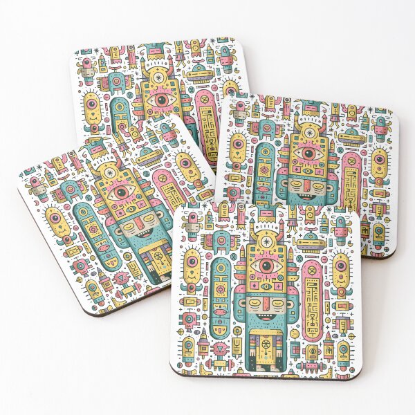 Item preview, Vibrant Abstract Tribal Robot Pattern Art designed and sold by Romgora.