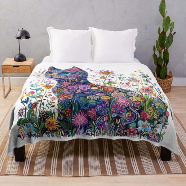 Item preview, Colorful Floral Cat – Whimsical Garden Cat Art designed and sold by Awarrie.