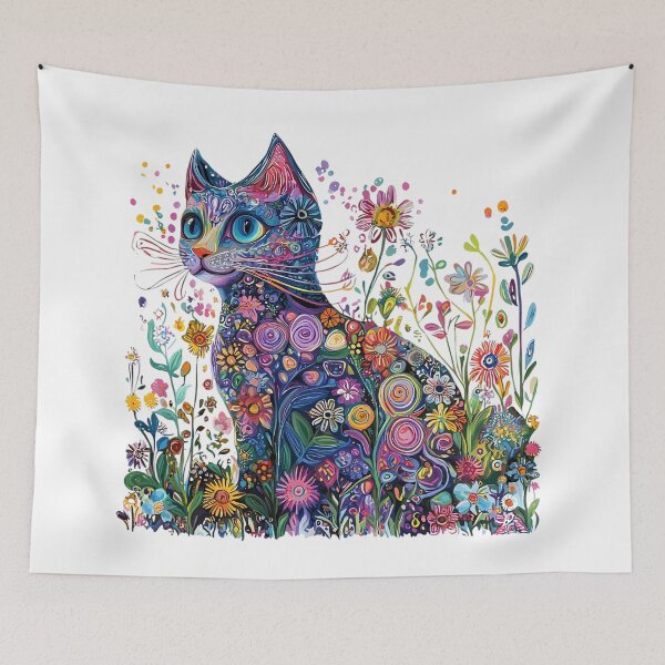 Item preview, Colorful Floral Cat – Whimsical Garden Cat Art designed and sold by Awarrie.