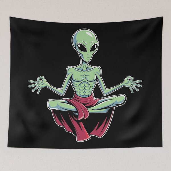 Item preview, a neon green extraterrestrial alien being guru character in a red monks robe designed and sold by 123ks.