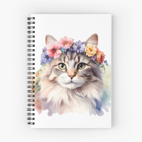 Item preview, Fluffy Cat Wearing Flower Crown Watercolor Portrait designed and sold by BetweenForms.
