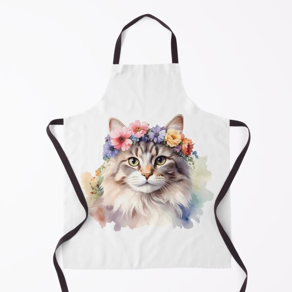 Item preview, Fluffy Cat Wearing Flower Crown Watercolor Portrait designed and sold by BetweenForms.