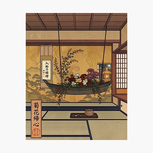 Item preview, Ukiyo-e Suspended Boat Ikebana Vintage Art designed and sold by conohitoAI-ArtGallery.