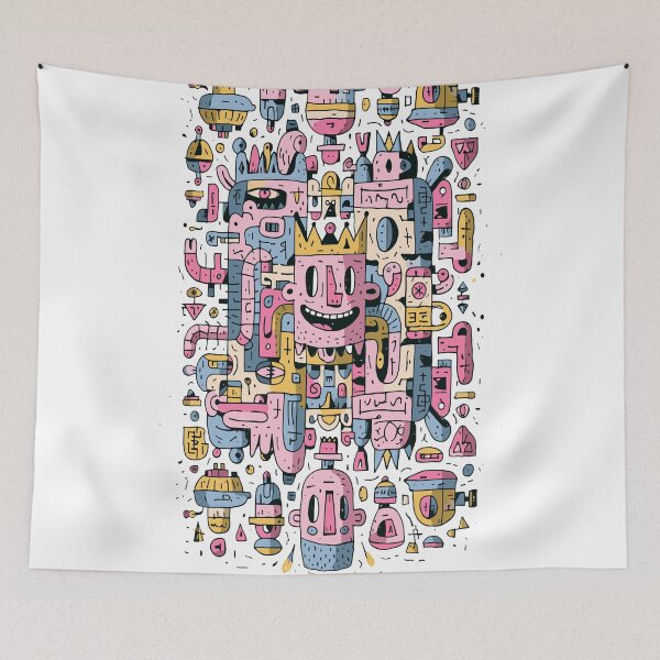 Item preview, Whimsical Abstract Faces Doodle Pattern designed and sold by Romgora.