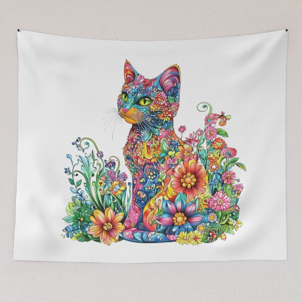 Item preview, Colorful Floral Cat – Vibrant Whimsical Garden Feline designed and sold by Awarrie.