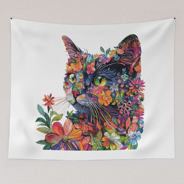 Item preview, Colorful Floral Cat – Vibrant Botanical Feline designed and sold by Awarrie.