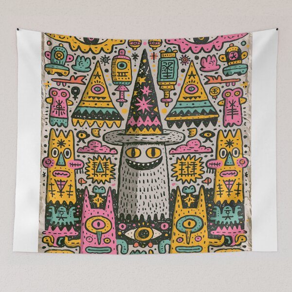 Item preview, Vibrant Psychedelic Doodle Monster Folk Art World designed and sold by Romgora.