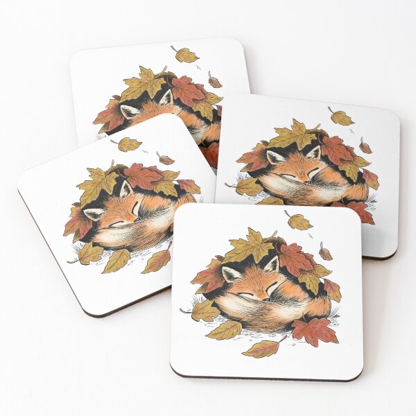 Item preview, A cute cozy fox sleeping under a pile of leaves designed and sold by designxtravel.