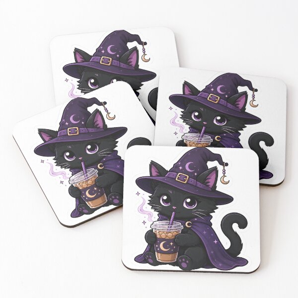 Item preview, Gothic Black Cat Witch Coffee Sticker - Cute Pastel Goth Halloween Vinyl Decal designed and sold by VIBECANVASSHOP .