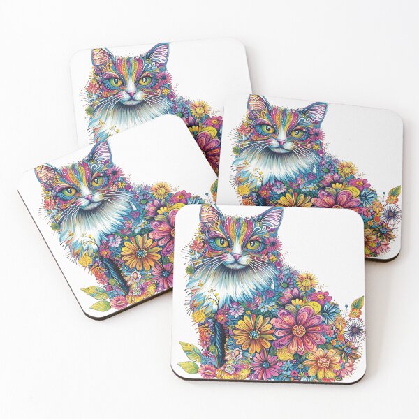 Item preview, Colorful Floral Cat – Vibrant Boho Botanical Cat Art designed and sold by Awarrie.