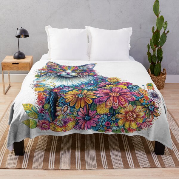 Item preview, Colorful Floral Cat – Vibrant Boho Botanical Cat Art designed and sold by Awarrie.