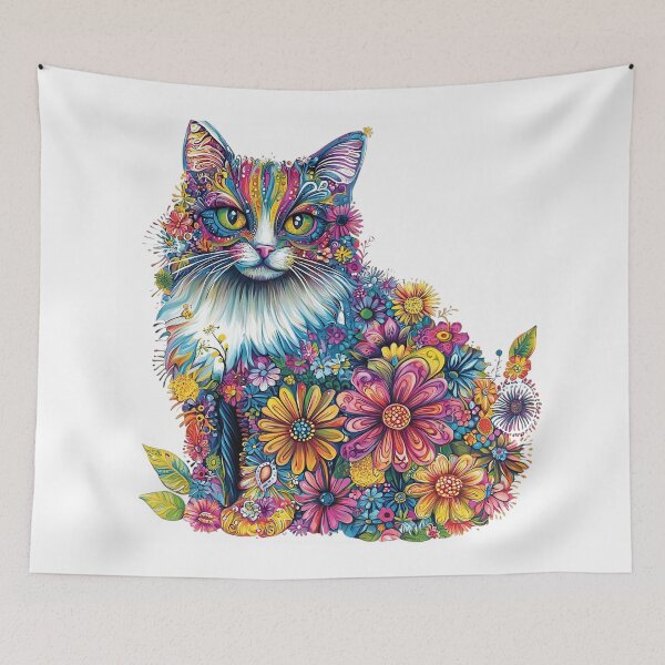 Item preview, Colorful Floral Cat – Vibrant Boho Botanical Cat Art designed and sold by Awarrie.