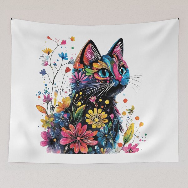 Item preview,  Colorful Floral Cat – Vibrant Boho Botanical Cat Art designed and sold by Awarrie.